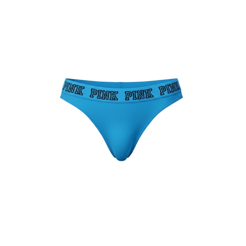 PINK Thong Panty Womens M Blue NEW Logo Waistband Low Rise Sporty Intimate